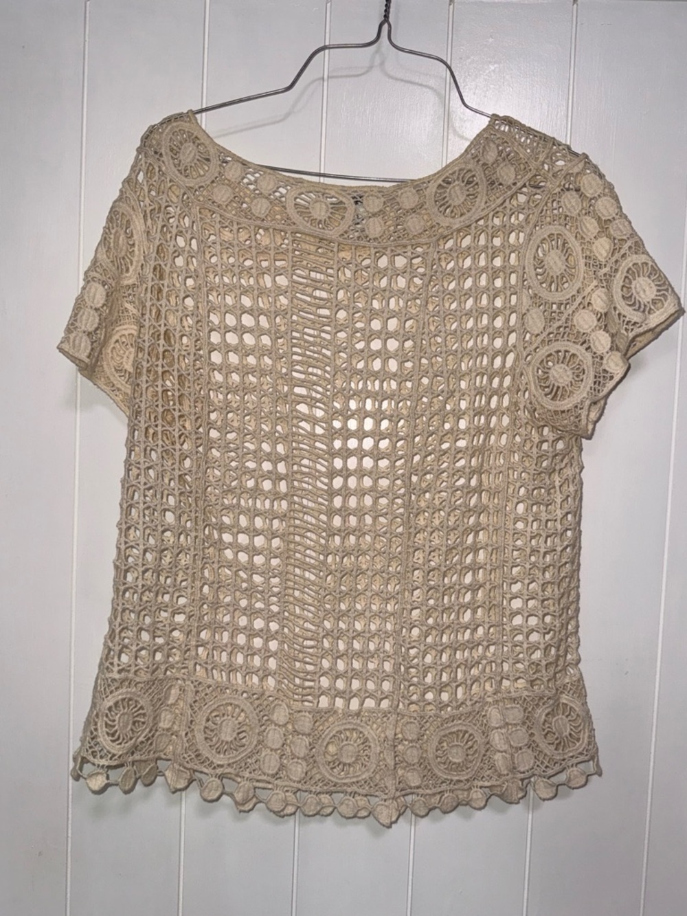 Crochet Lace Short Sleeve Top in Cream